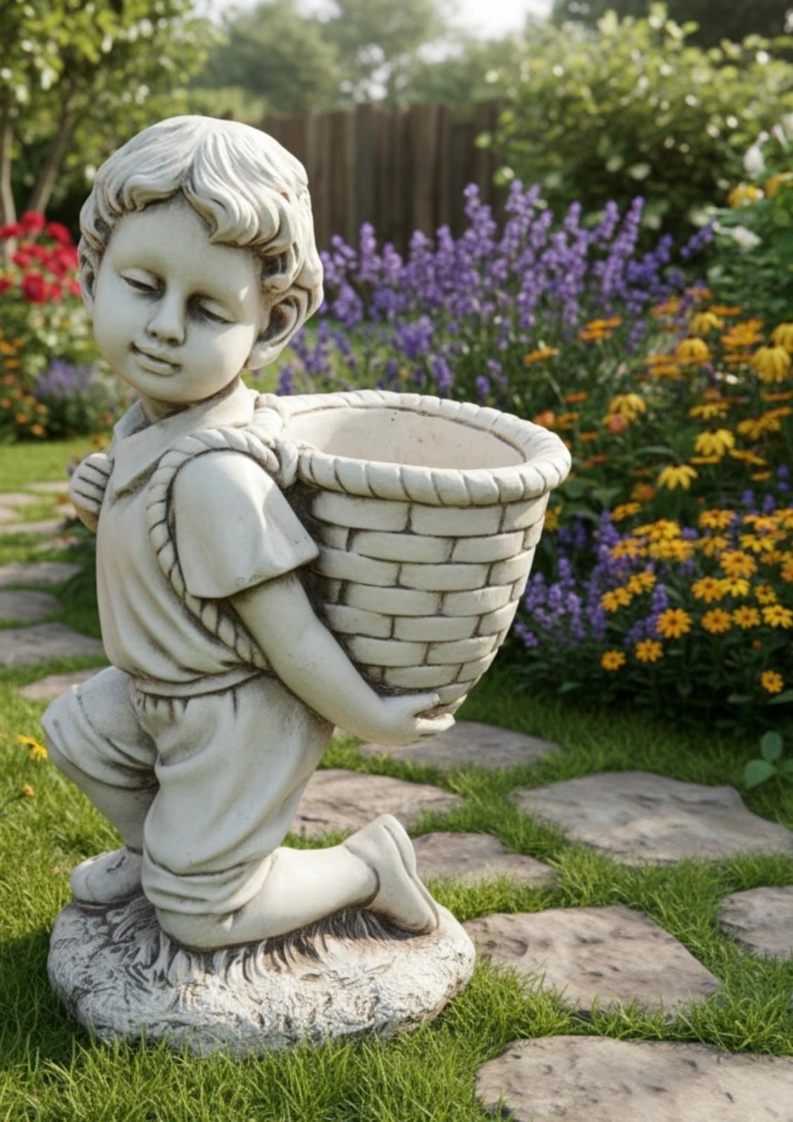 Boy with Basket At The Back Garden Ornament