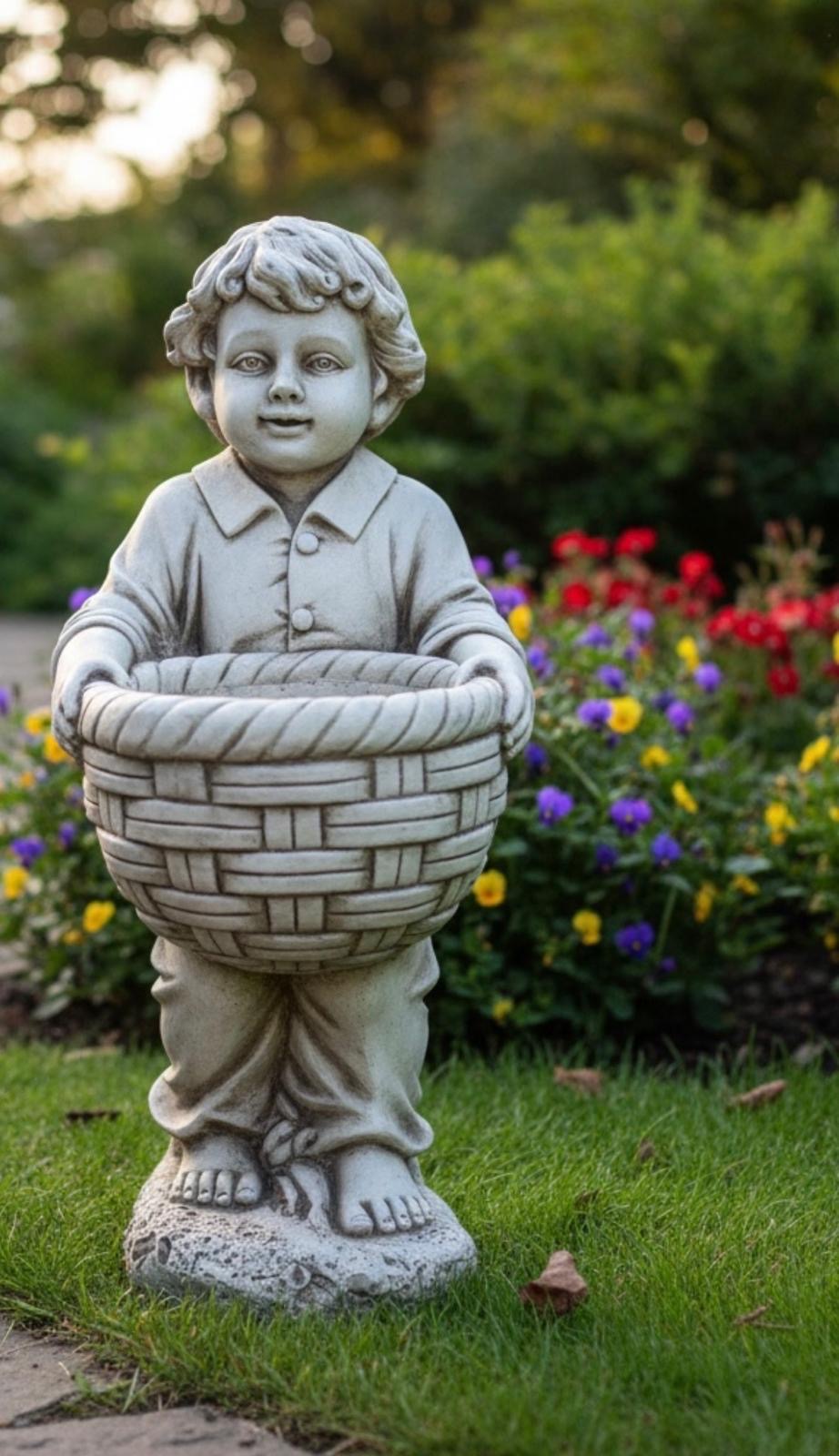 Boy with Basket At The Front Garden Ornament