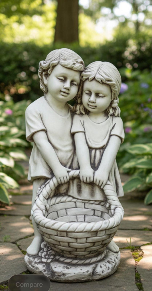 Boy and Girl With Basket Garden Ornament
