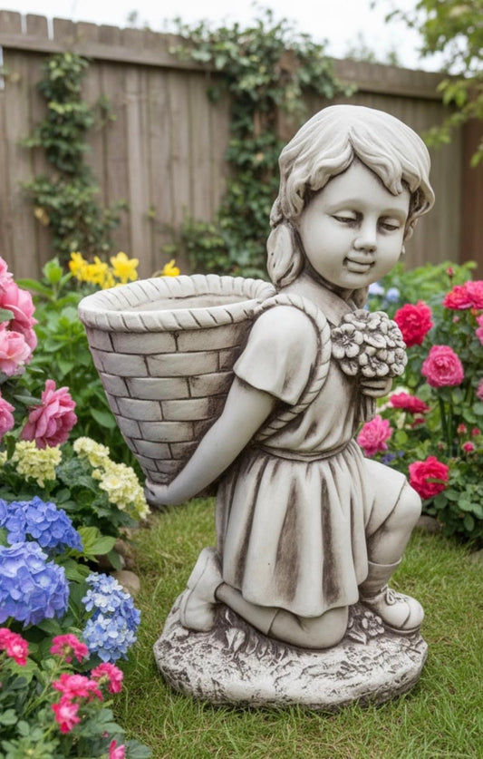 Girl with Basket At The Back Garden Ornament