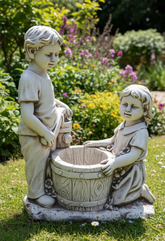 Boy and Girl At The Water Well Garden Ornament
