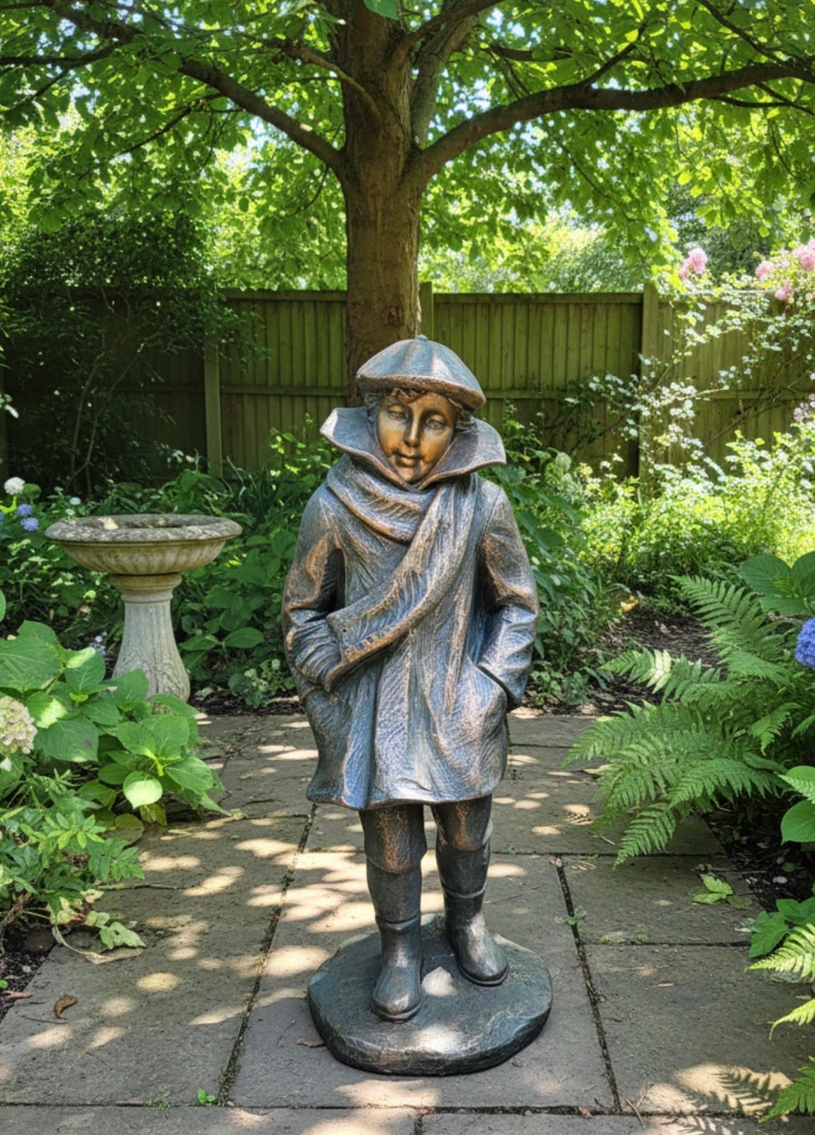 Standing Man with Scarf Bronze Garden Figurine