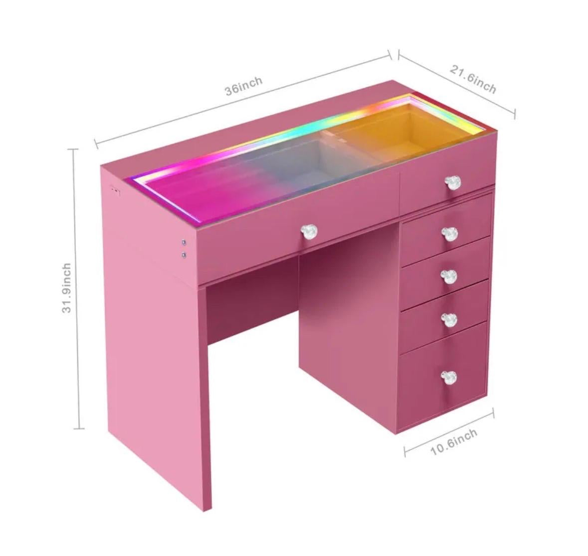 Pink Vanity Table Complete with Hollywood Mirror